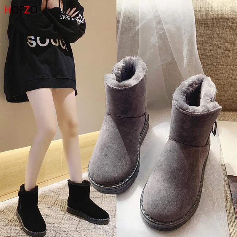 

HQFZO New Arrival Women Snow Shoes Fur Warm Winter Boots Classic Zipper Platform Ankle Boots High Quality Botines Mujer 2019