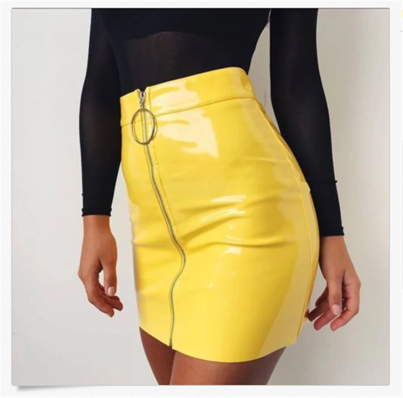 

ZOGAA Women Fashion High Waist Skirt Sexy Zip Faux Leather Short Pencil Bodycon Mini Skirt 2019 New Solid White Skirt