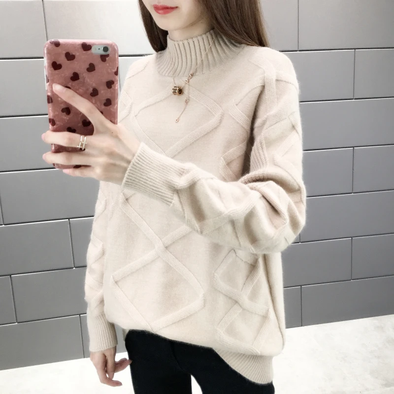 Blusas De Inverno Feminina 9318 женский пуловер с высоким воротником, осень и зима, свитер, 50-2f, 3 ряда, полки - Цвет: see chart