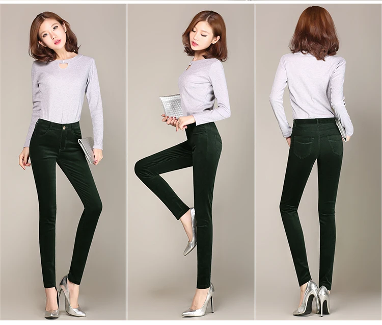 Spring Velvet High waist pants corduroy pants trousers straight trousers stretch Slim large size 28-38 DC175