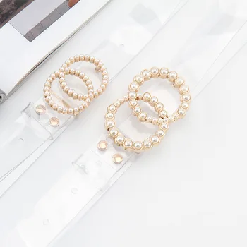 

Women Clear Pearl Belt Female Disigner Punk Rivet Pin Buckle Waist Resin Plastic PVC Trouser Jeans Transparent Belts