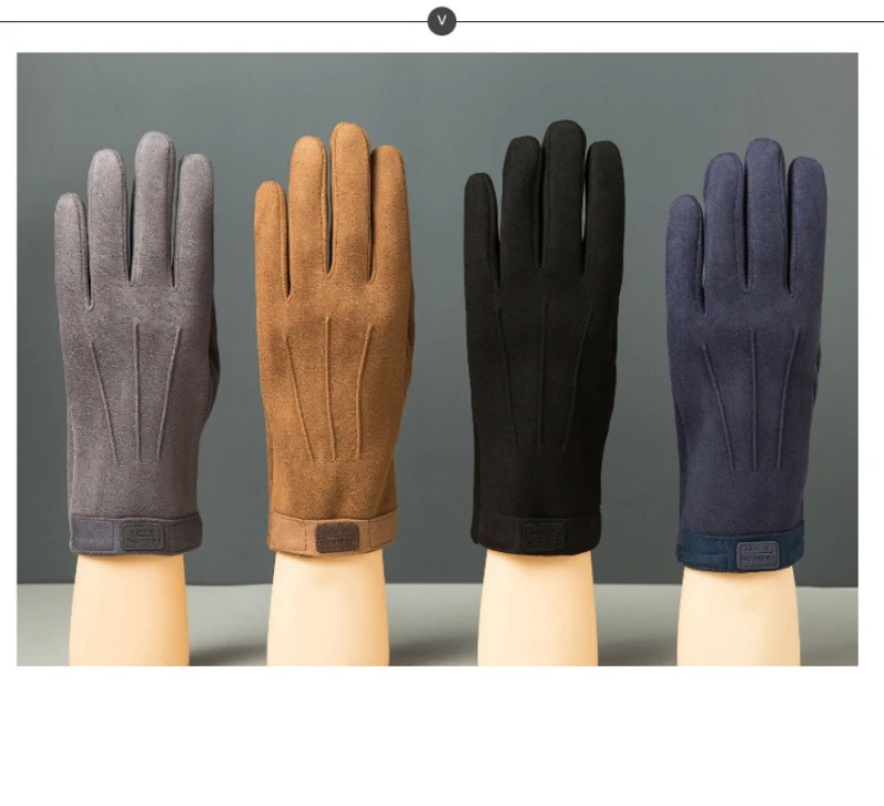Suede Man Winter Keep Warm Touch Screen Gloves Fashion Add Cashmere Outdoor Windproof Mens Gloves Leisure Cycling
