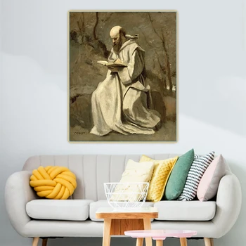 

Citon Jean Baptiste Camille Corot《Monk in white,sitting,reading》Canvas Art Oil painting Background Wall Decor Home Decoration
