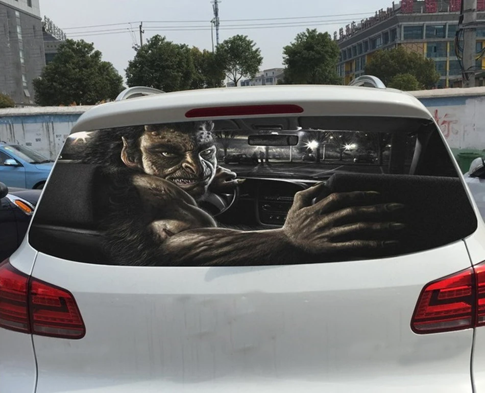 Прозрачный 3D стикер для автомобиля, стикер для автомобиля, наклейка на заднее лобовое стекло, одностороннее видение, уникальный Орк-триллер, сюрприз, страшная наклейка