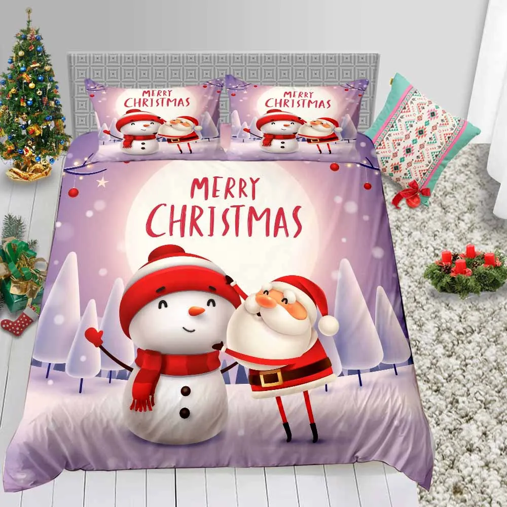 Набор модного постельного белья, белый, красный, синий, с Санта-Клаусом, рождественский подарок, с оленем, наволочка с принтом снеговика, покрывало, костюм