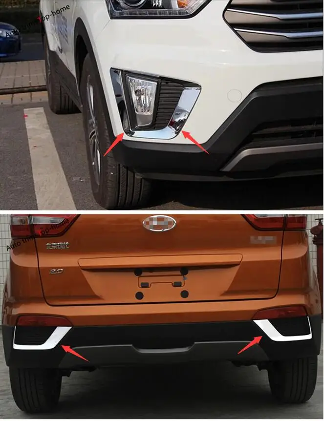 

Yimaautotrims Chrome Front + Rear Fog Lights Lamp Decoration Cover Trim 4 Pcs Fit For Hyundai Creta IX25 2015 2016 2017 ABS