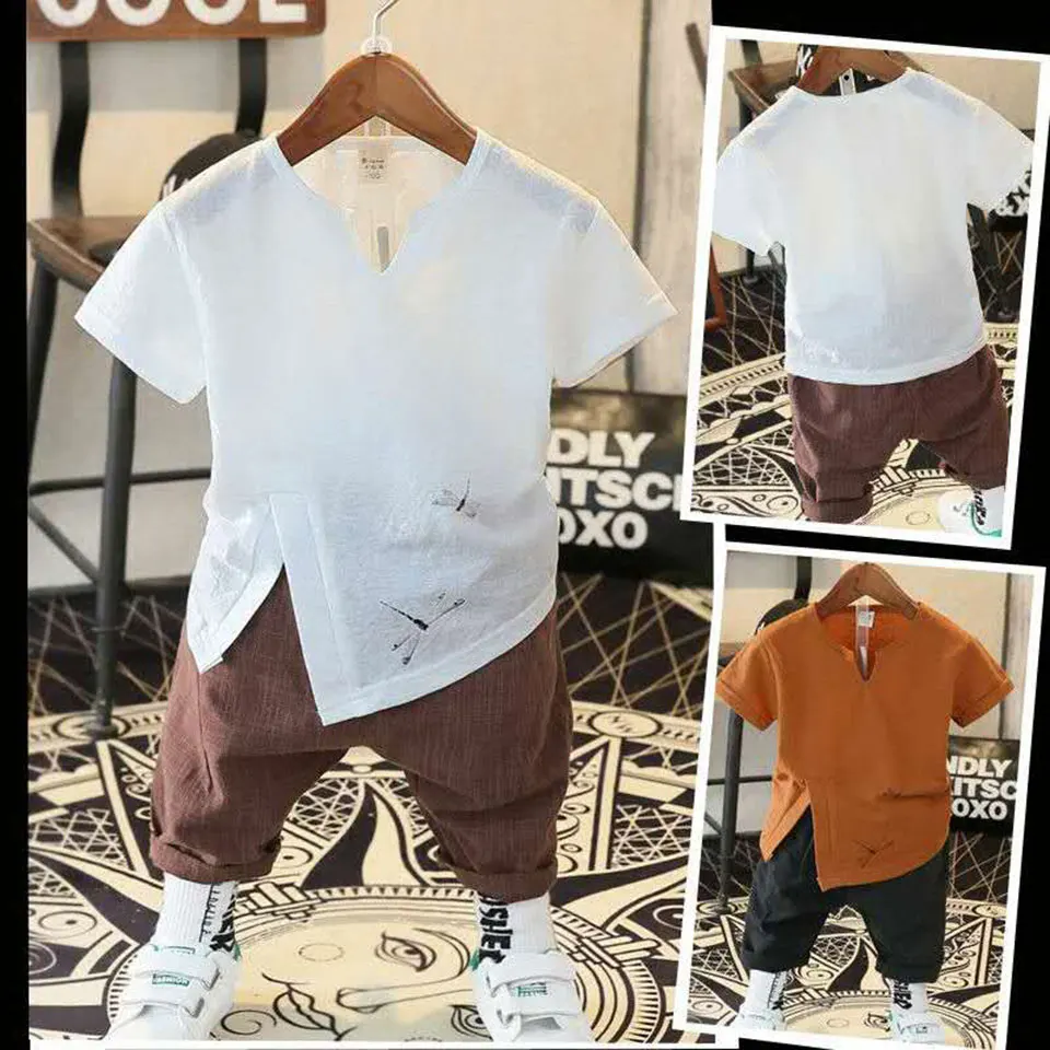 

New Sale 2019 2T 3T 4 6 8 10 Years Toddler Boy Summer Clothes 2 Colors Kids Boys Fashion T-Shirt Shorts Boy Clothes Outfit