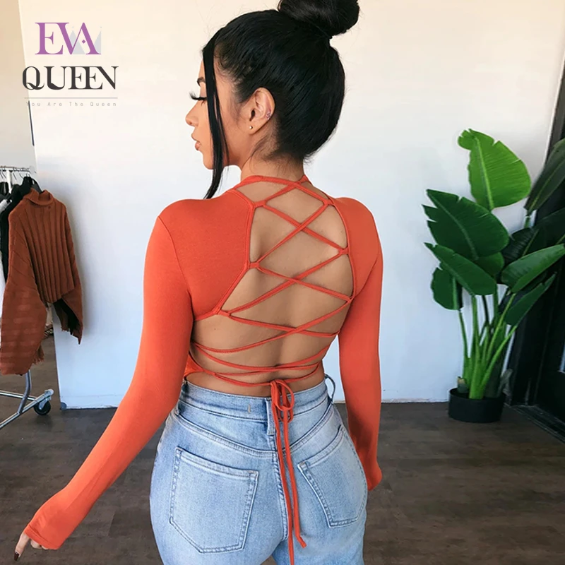 EvaQueen 2020 сексуальный боди на шнуровке с круглым вырезом и длинным рукавом