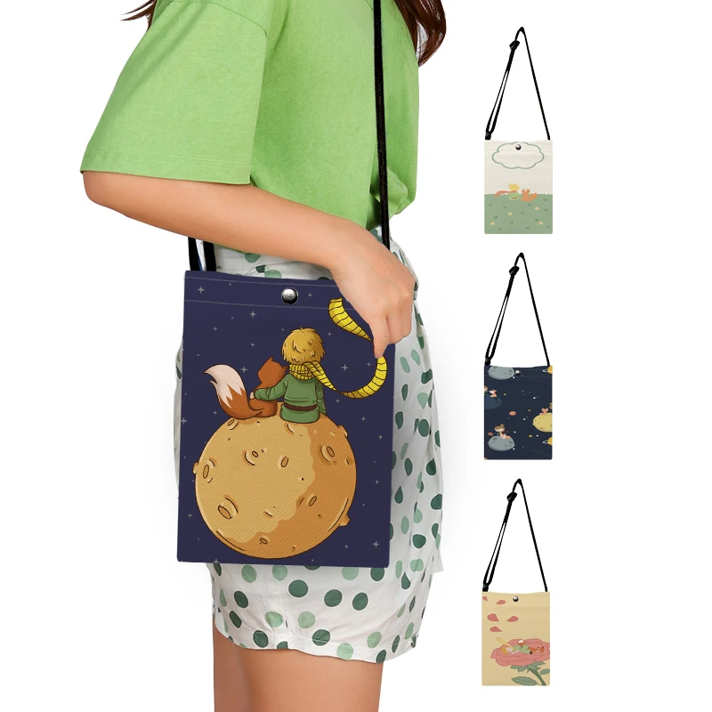 

Women's Fashion Small Messenger Bags Cartoon Le Petit Prince Fox Rose Print Lady Shouder Bag Crossbody Tote Bag Females Handbag