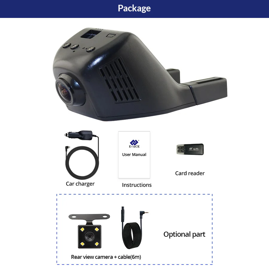 E-ACE C15 Car Dash Cam with 24H WiFi Video Monitoring Support