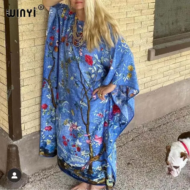 Africa Fashion Blogger Recommend Popular printed Silk Kaftan Maxi dresses Loose Summer Beach Bohemian kaftan long dress for lady 19