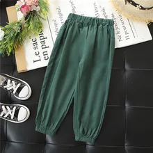 Новинка года; стильные детские шаровары в Корейском стиле; однотонные повседневные брюки для девочек; брюки для детского сада; сезон Раннее лето; P8399