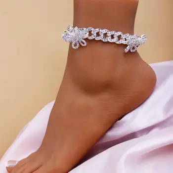 

GLAMing Butterfly Cuban Link Anklets for Women Wholesale Gold Plated Pink Rhinestone Cuban Chain Anklet Bracelet Butterfly Foot