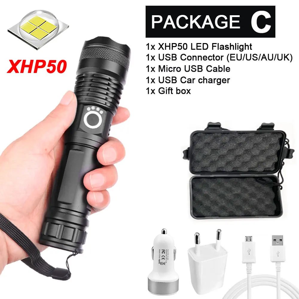 Супер яркий XLamp XHP90 самый мощный Usb масштабируемый светодиодный флэш-светильник XHP70/50 Охотничий Тактический флэш-светильник фонарь 26650 18650 - Испускаемый цвет: Package C-XHP50