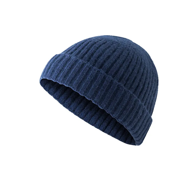 Dark Blue Винтажные зимние вязаные шапки для мужчин и женщин, модные унисекс, однотонный акриловый Теплый Вязаный Мужской Лыжная шапочка, шапка - Цвет: Dark Blue