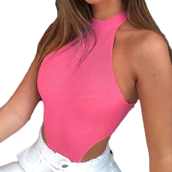 

Summer Women Skinny Vest Top Slim Fitness Sleeveless Rompers Nightclub Wear Jumpsuits Halter Solid Color Mujer Clothes 2020