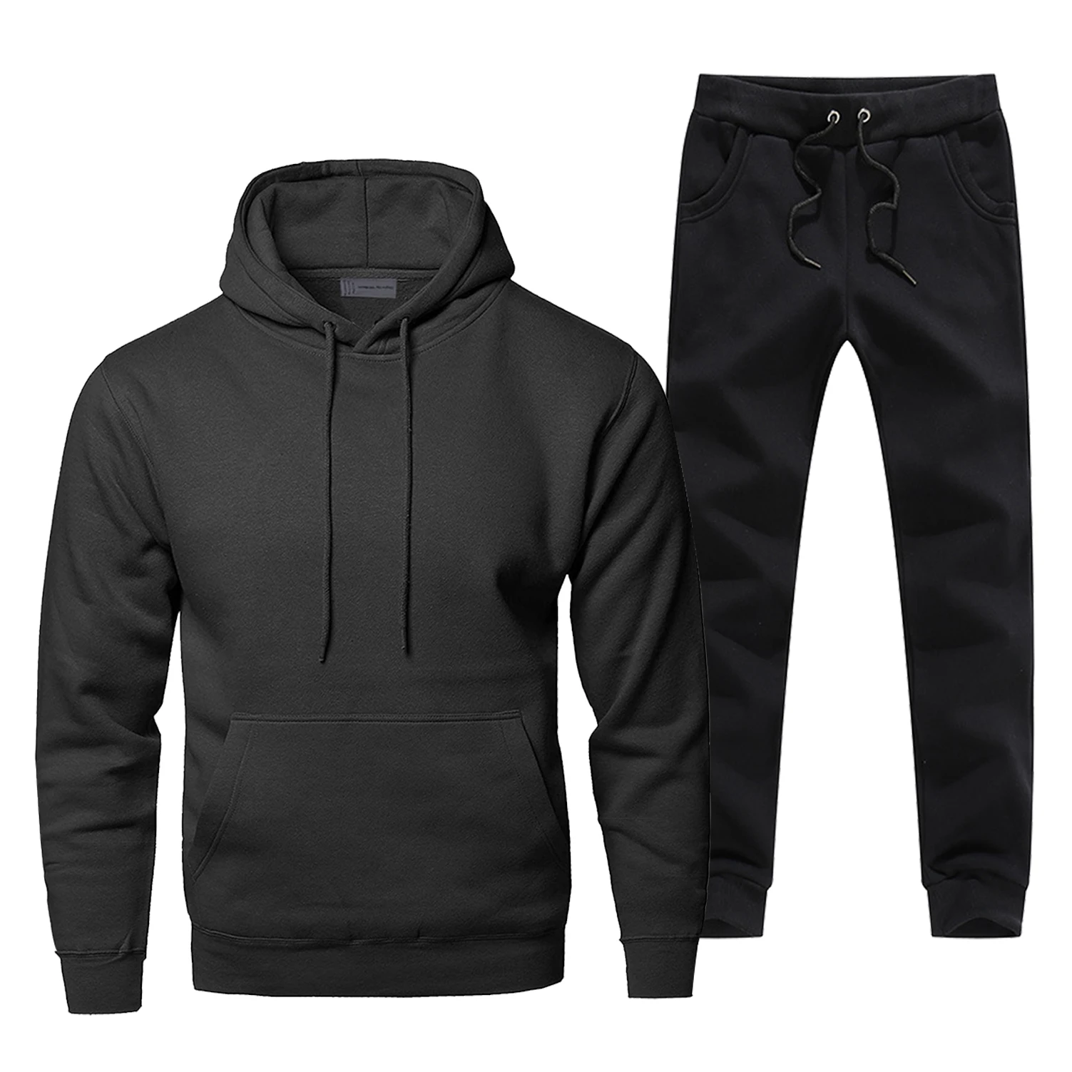 

2020 Fashion Men's Casual Solid Color Sweater Two-Piece Hot-Selling New Hooded Warm Jacket Trousers Set In Autumn And Winter