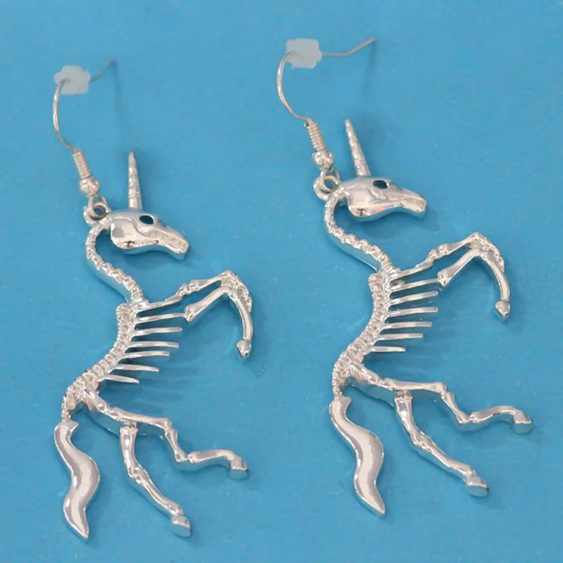 

Fashion New Arrival Exaggerated Unicorn Skeleton Earrings Trendy Unicorn Animal Bone Dangle Earrings for Female