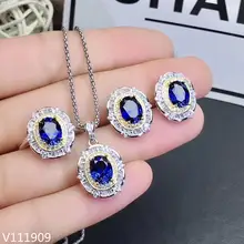 KJJEAXCMY бутик ювелирные изделия 925 с инкрустацией, из чистого серебра натуральное сапфировое ожерелье кольцо серьги женский костюм Поддержка обнаружения