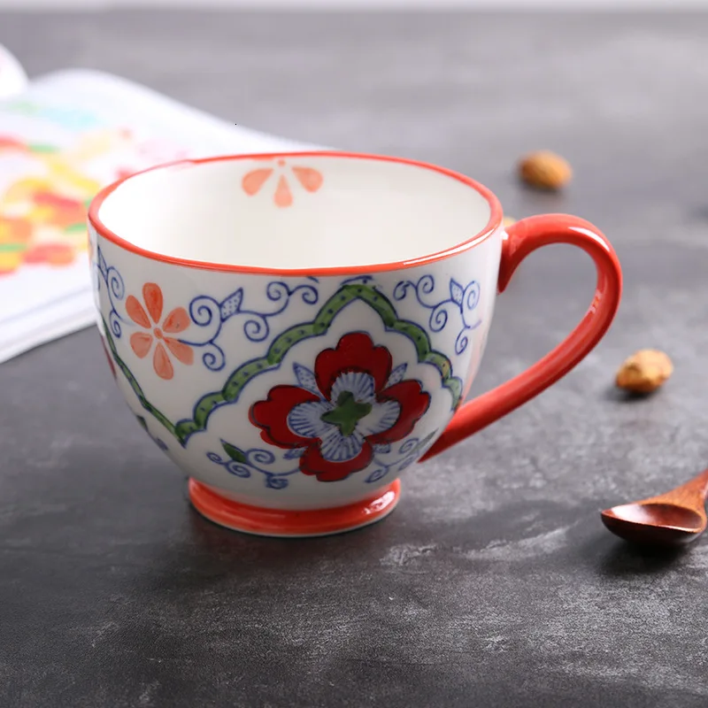 Северная Европа керамическая кофейная кружка Caneca для завтрака Овес большая емкость молочная чашка десертная чашка для влюбленных чашка Бытовая черная чайная чашка - Цвет: A