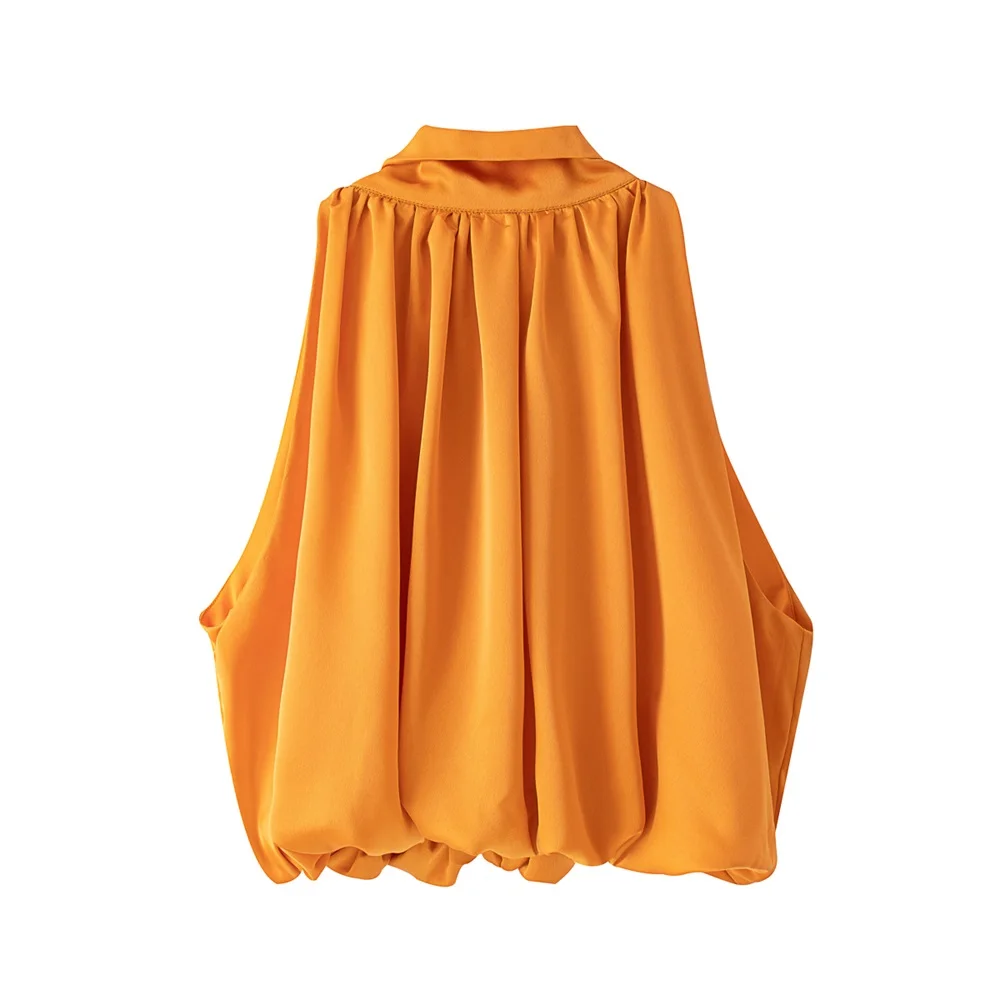 2020 new European and American summer za same paragraph orange bow shirt sleeveless sleeveless collar sexy sexy versatile