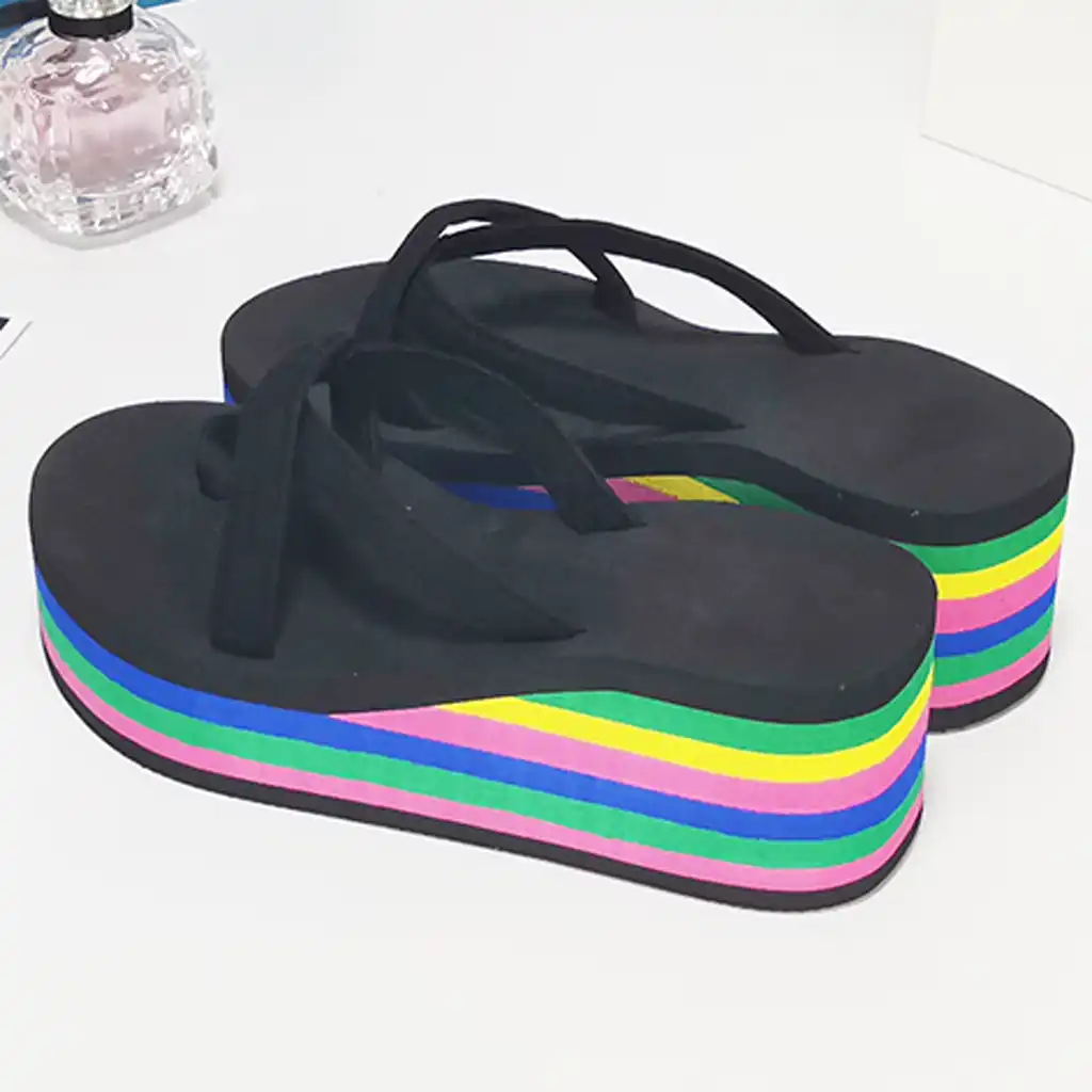 rainbow wedge flip flops