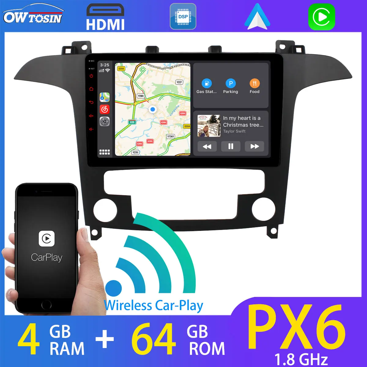 Автомобильный мультимедийный плеер 9 дюймов Android 0 PX6 4 Гб + 64 ГБ с GPS-навигацией