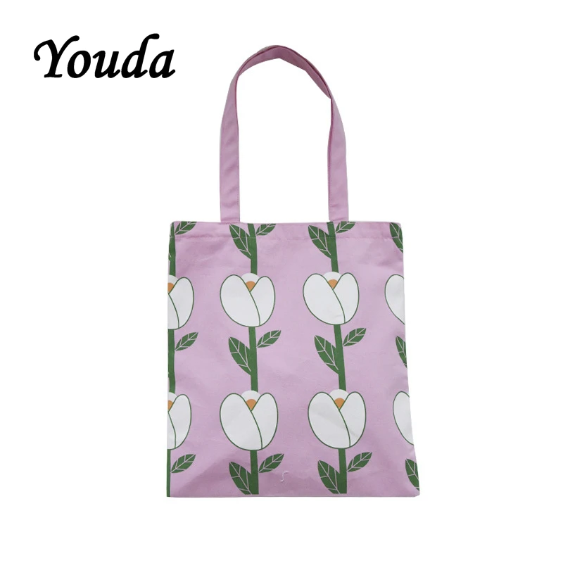 

Youda Japanese Girl Pink Flower Print Tote Literary Canvas Bags Student Shoulder Bag Ladies Large-capacity Shopping Handbag