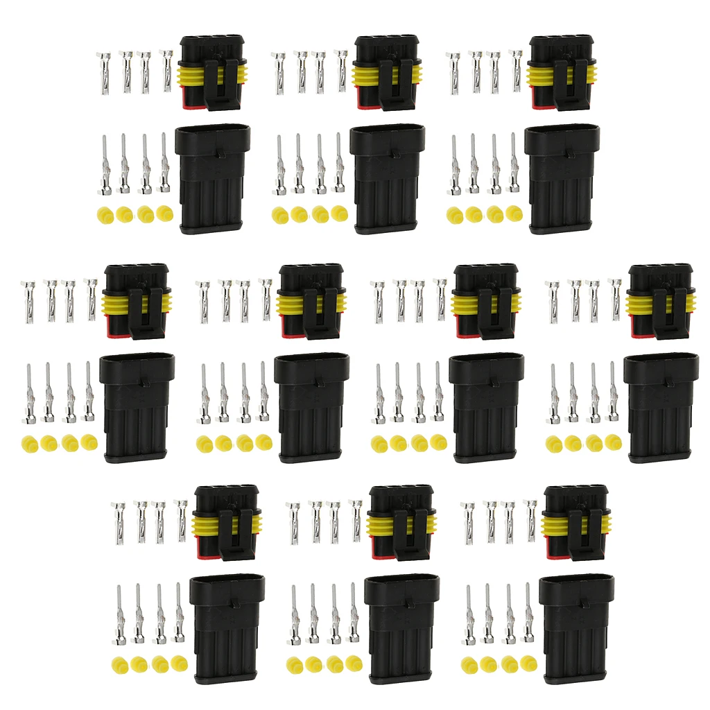 10 Kits 4 Pin Way Sealed IP68 Electrical Wire Connector Plug 1.5mm Terminal