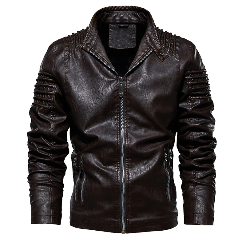 

Men Winter Motorcycle Biker Leather Jackets Man Bomber Jacket Male Outwear Coat Autumn Pilot Jacket Mans Solid Faux Jacket