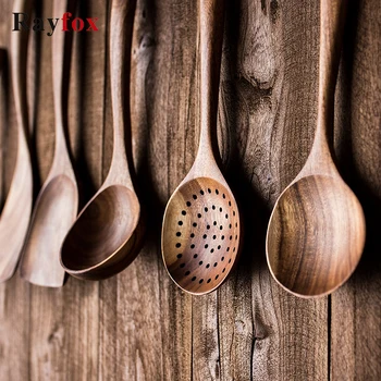 

Kitchen Utensils Thailand Teak Natural Wood Tableware Spoon Colander Soup Skimmer Kitchen Gadgets Spoons Scoop Cooking Pots Set