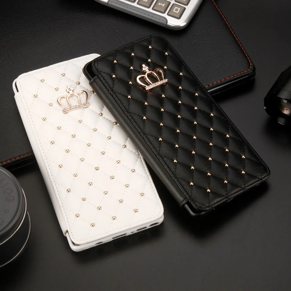 Leather Wallet Card Flip Cover For Samsung S21 S22 S10 A53 S8 S9 S20 FE 5G ULTRA Plus Crown drill Phone Case For Note 8 9 coque kawaii phone case samsung