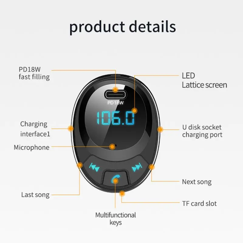 Двойной USB и type-C зарядный порт Автомобильный Bluetooth fm-передатчик, беспроводной fm-радио Bluetooth адаптер, Hands-free разговор, музыка