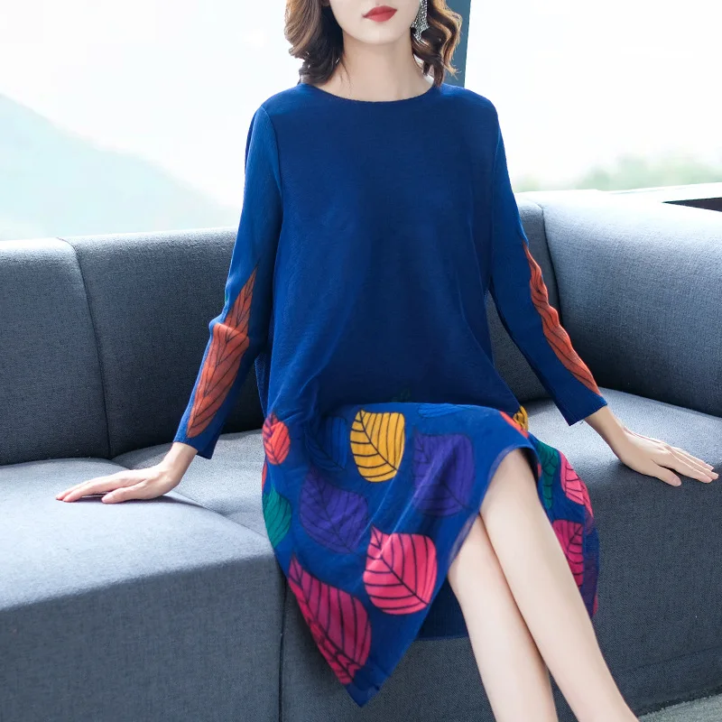 

Autumn Women Pleated Fashion New Tidal Big Size Print Dress
