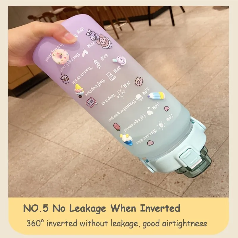 2000 мл кавайная бутылка для воды с соломинкой Спортивная пластиковая портативная