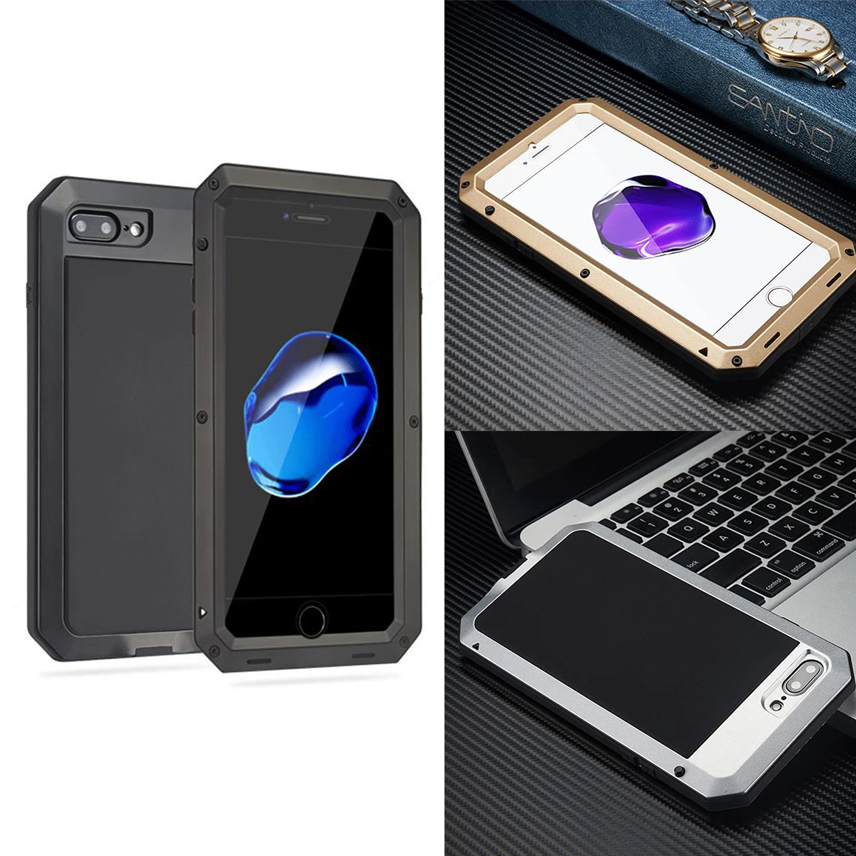 

Dustproof Waterproof Mobile Phone Cases Shockproof Aluminum Alloy Protective Case for iPhone 7 Plus/8 Plus