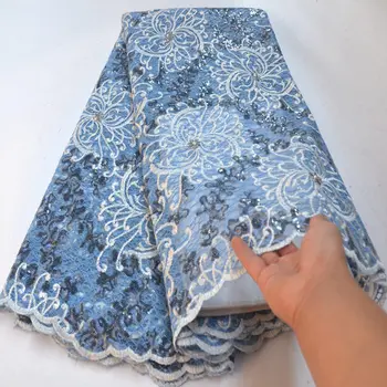 

Most popular Ribbon French Tulle Lace 2019 High Quality African Lace Fabric Sequins Embroidered Nigerian Lace Fabrics DG981