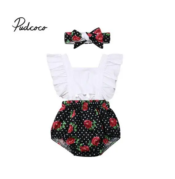 

0-2T Babies Girl Summer Clothing Set Baby Girls Patchwork Romper +Headband 2pcs Outfits Sets New Birsthday Party Clothing