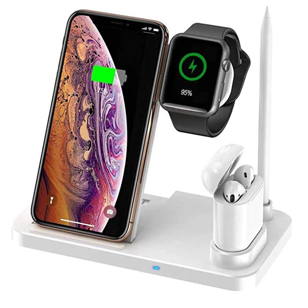 4 в 1 зарядная док-станция для Apple Watch зарядное устройство IPhone XR XS X 8 iWatch 4 3 2 samsung S10 S9 10 Вт Беспроводная QI подставка