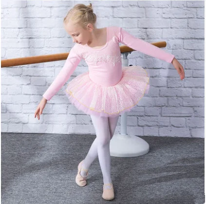 Combed Cotton Ballet Dress Dance Dress Tutu Ballet for Girls Kids Children High Quality Ballerina Long Sleeves Tulle Dance