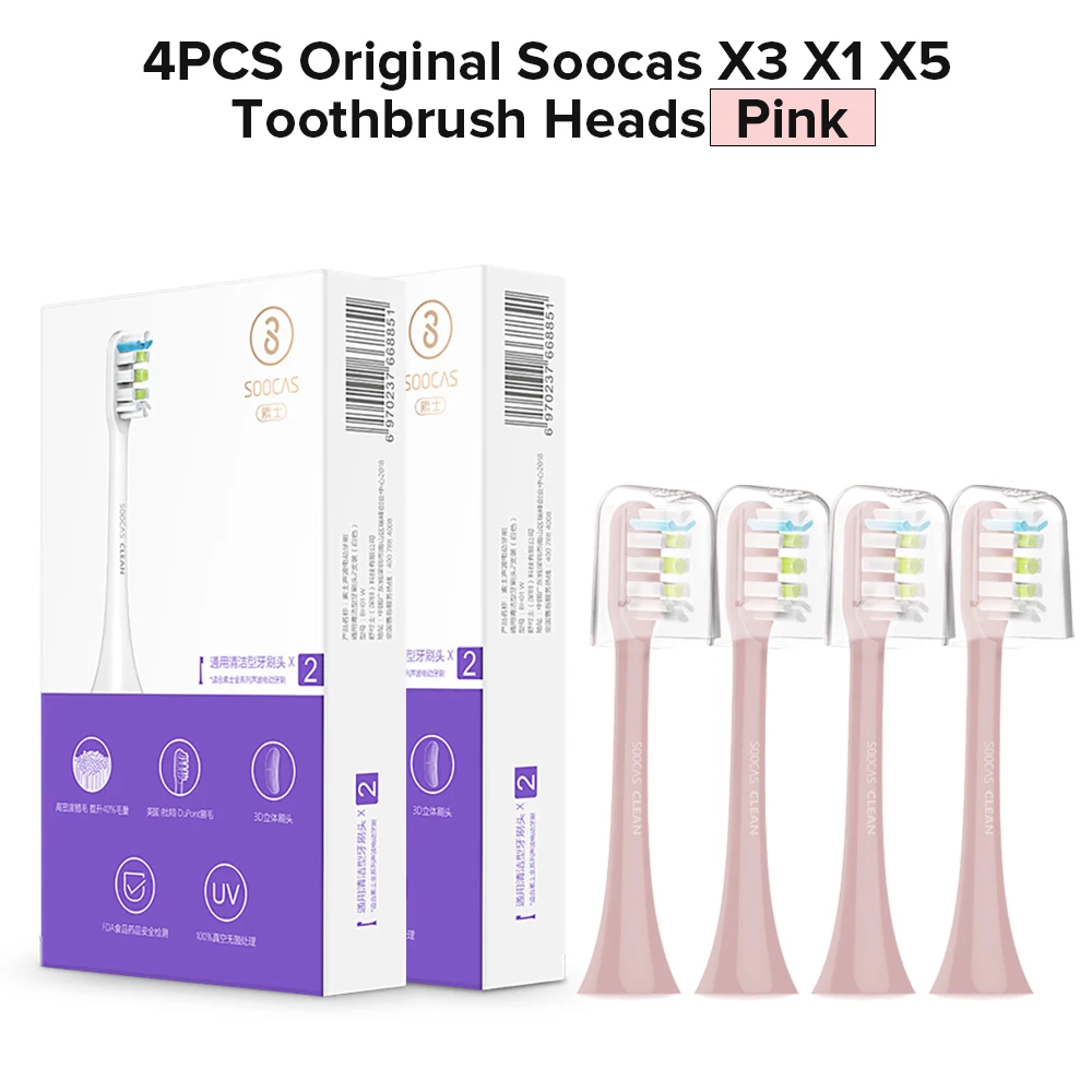 Xiaomi Soocas X3 X1 X5 So White EX3 звуковая электрическая зубная щетка головки оригинальные сменные головки для зубной щетки насадка для зубной щетки s 2 шт - Цвет: 4PCS X3 X1 X5 Pink