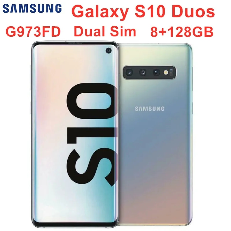 Мобильный телефон samsung Galaxy S10 Duos G973FD с двумя sim-картами, глобальная версия, 8 ГБ ОЗУ, 128 Гб ПЗУ, Восьмиядерный процессор 6,1 дюйма, 4 камеры Exynos 9820 NFC