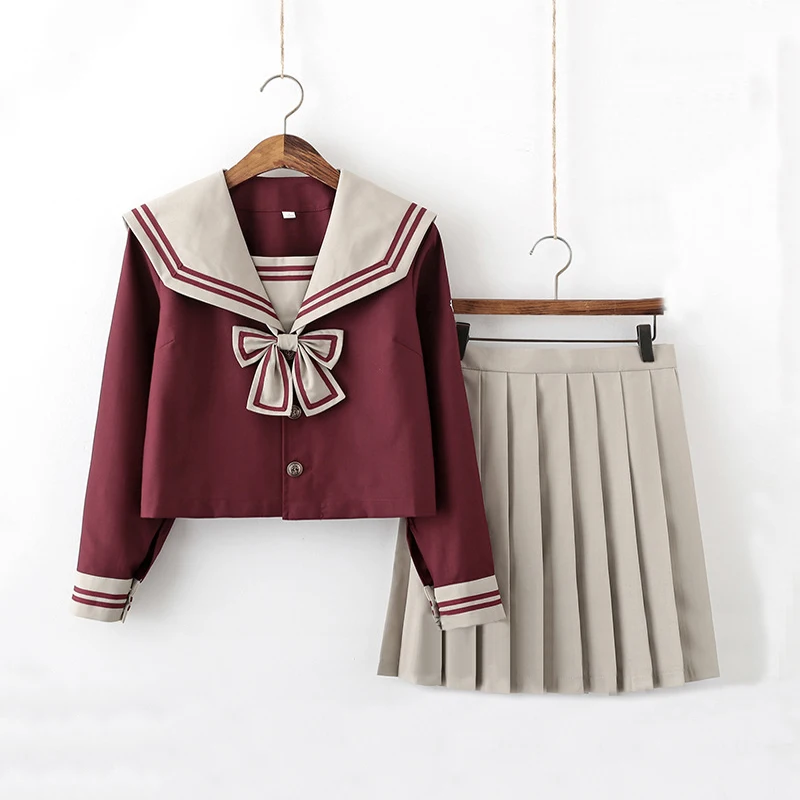Long Sleeve Set Красная униформа моряка, косплей, японская школьная форма Jk для девочек, с вышивкой, с коротким рукавом, для старшей школы, для женщин, новая форма - Цвет: Long Sleeve Set