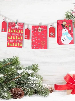 

24Pcs DIY Xmas Pattern Calendar Candy Gif Bags Hanging Decor With Rope Digital Sticker Countdown Candy Bag Set