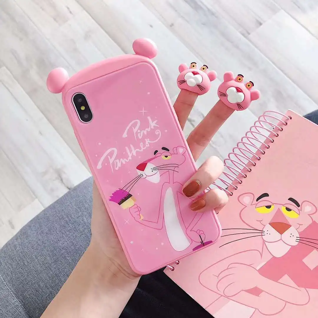 

For IPhone Xs Max XR X 7 8 Plus 6 6s Plus Blue Ray Cartoon Cute Shockproof Fitted Cases Funda SI66 3D Pink Panther Phone Cases