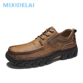 

2020 New 100% Genuine Leather Men's shoes Comfortable Outdoor Casual Shoes High Quality Cow Leather Men Flats Plus Size 38-48