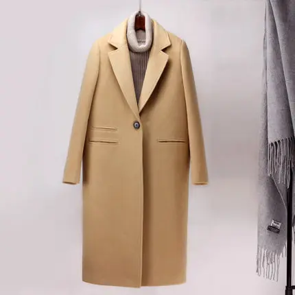 Зимнее пальто женское Новое поступление модное кашемировое шерстяное Женское пальто длинное утепленное теплое шерстяное пальто женское пальто - Цвет: Khaki