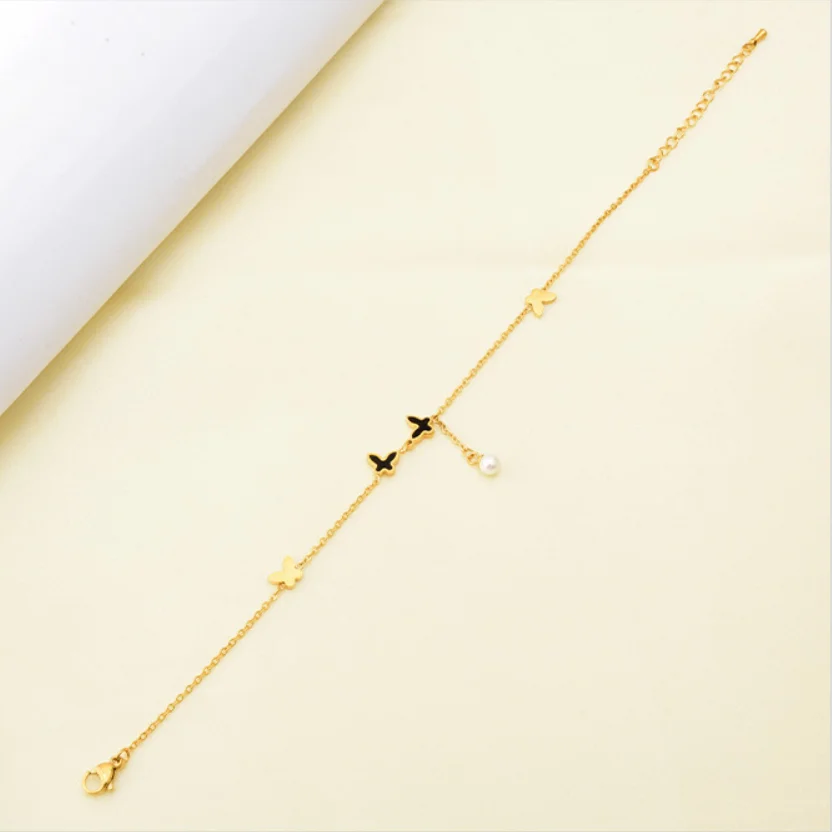 Ankle Chains 316L Stainless Steel New Fashion High-end Jewelry Numerous Butterflies Pearl Tassel Charm Chain Elegant Anklet For Women