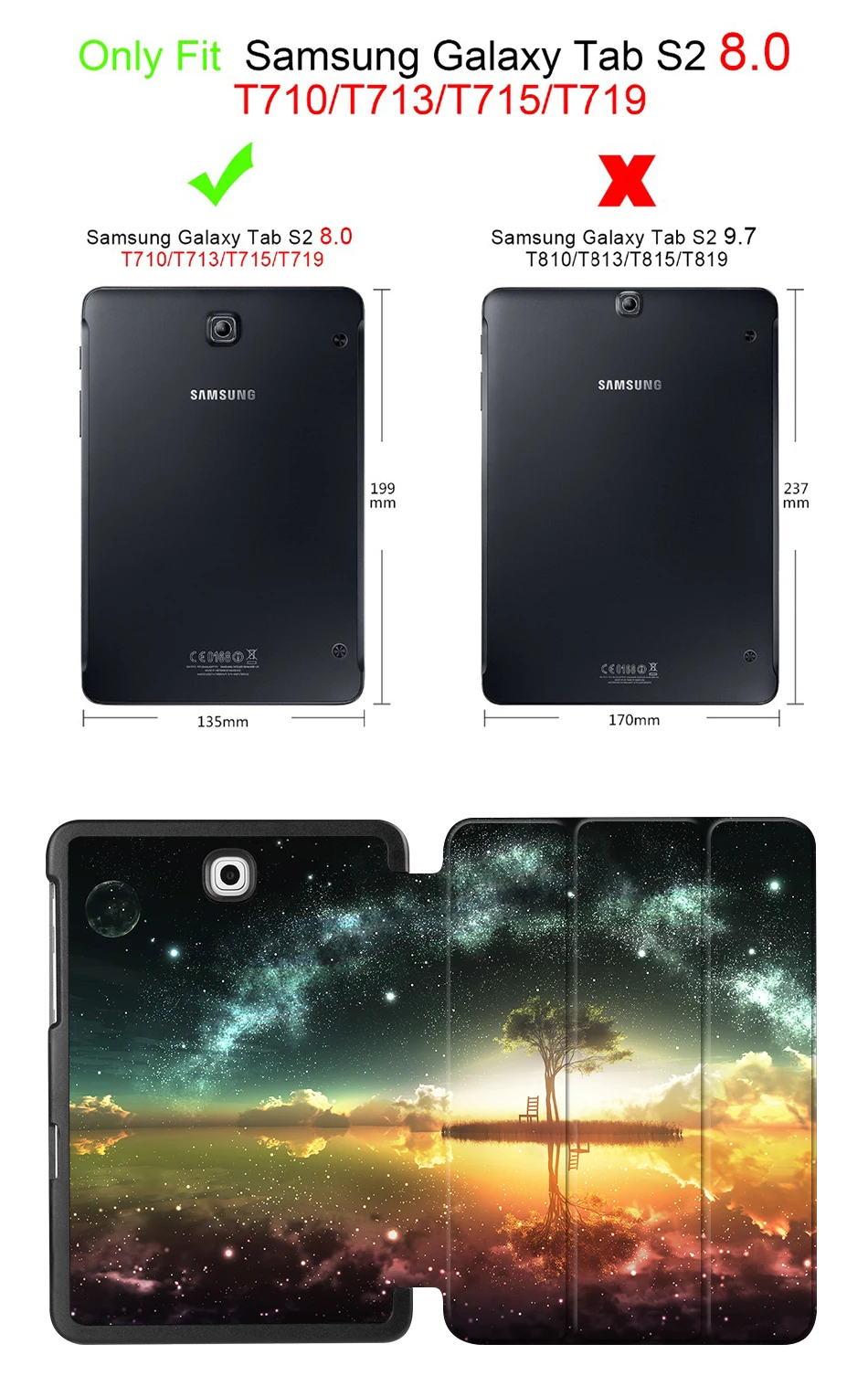 MTT чехол из искусственной кожи со звездным небом для samsung Galaxy Tab S2, 8,0 дюймов, SM-T710, T713, T715, T719, откидная подставка, умный чехол для планшета, чехол Fanda