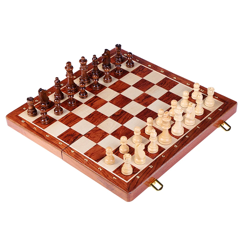 Large Chess Wooden Set Magnetic Wooden Folding Chessboard Wood Game Board 24cm